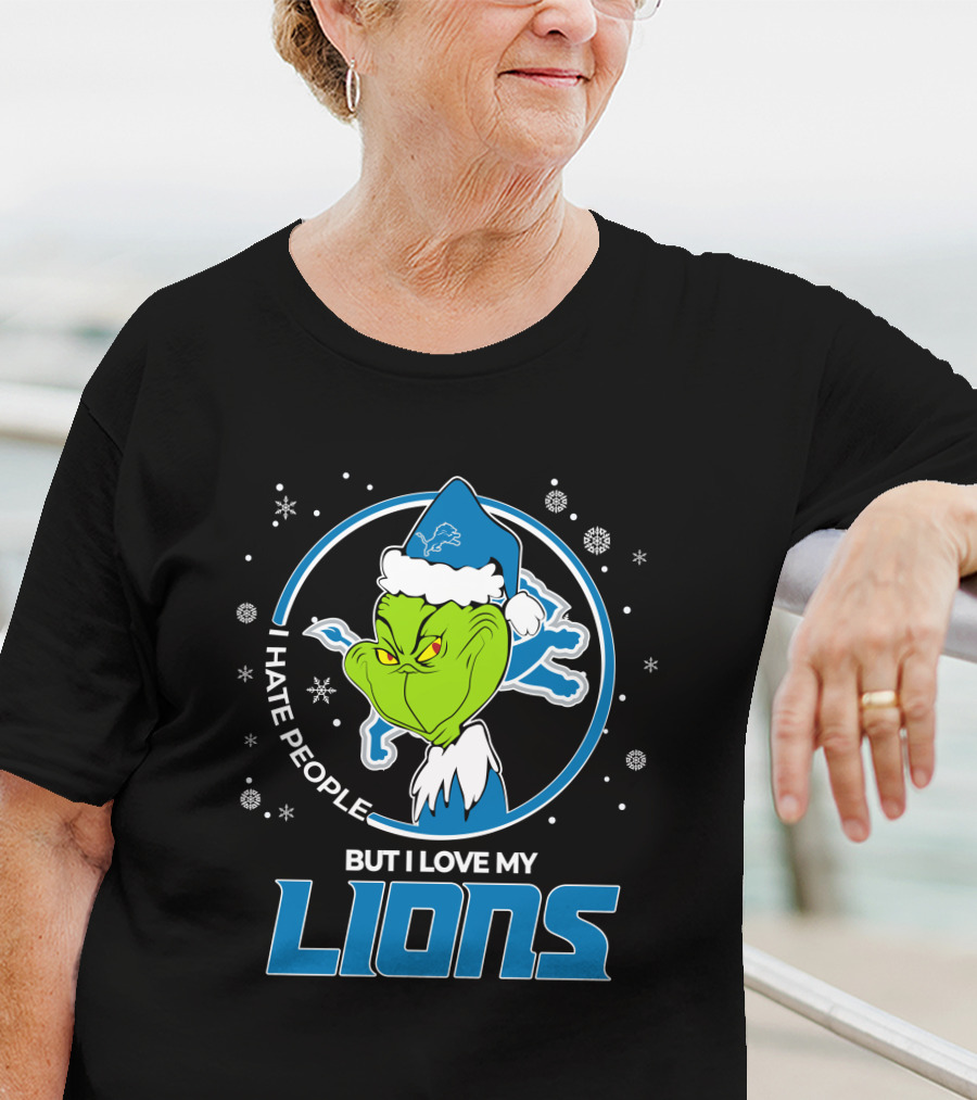 I Hate People But I Love My Detroit Lions Grinch Santa Christmas T-Shirt