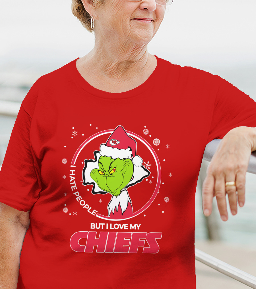 Christmas Grinch Santa I Hate People But I Love My Chiefs T-Shirt