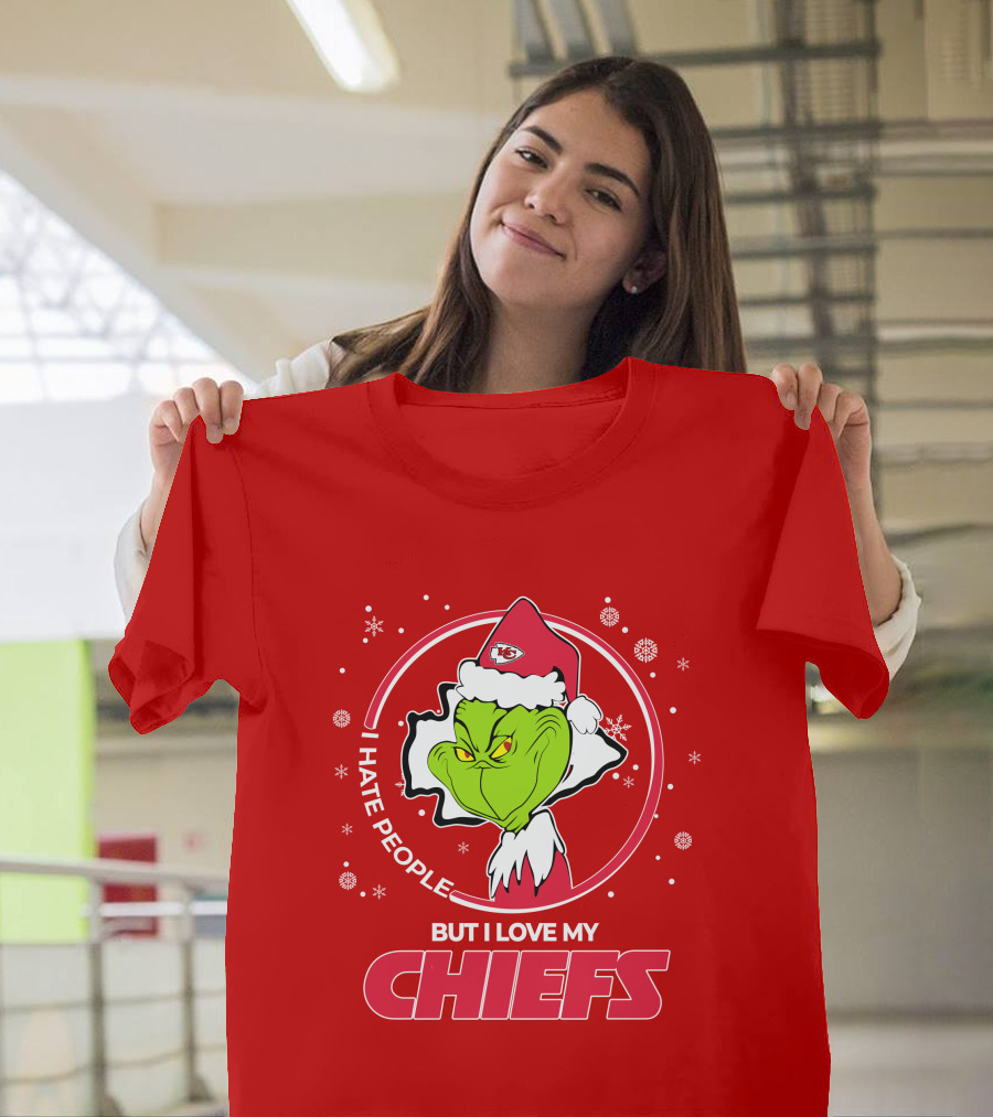 Christmas Grinch Santa I Hate People But I Love My Chiefs T-Shirt