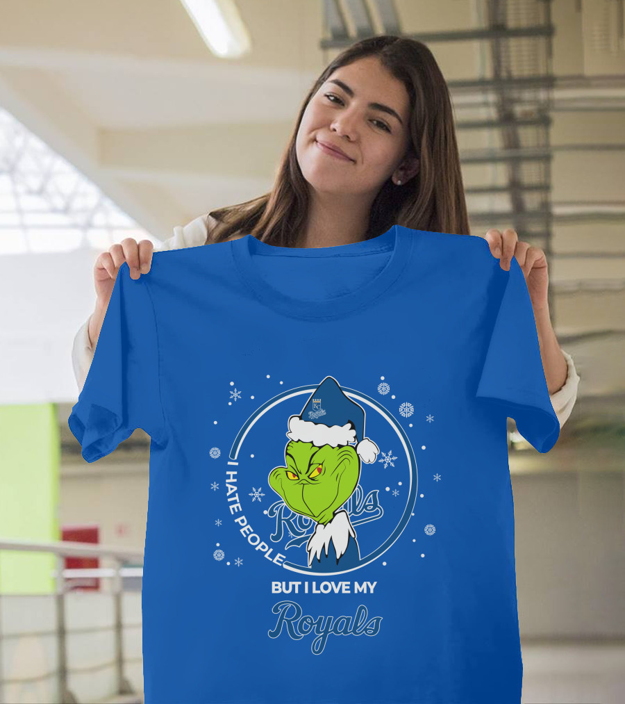 Christmas Grinch Santa I Hate People But I Love My Kansas City Royals T-Shirt