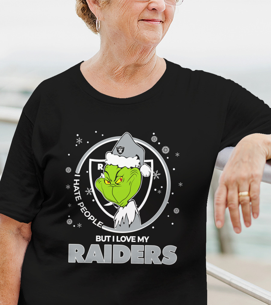 Christmas Grinch Santa I Hate People But I Love My Raiders T-Shirt
