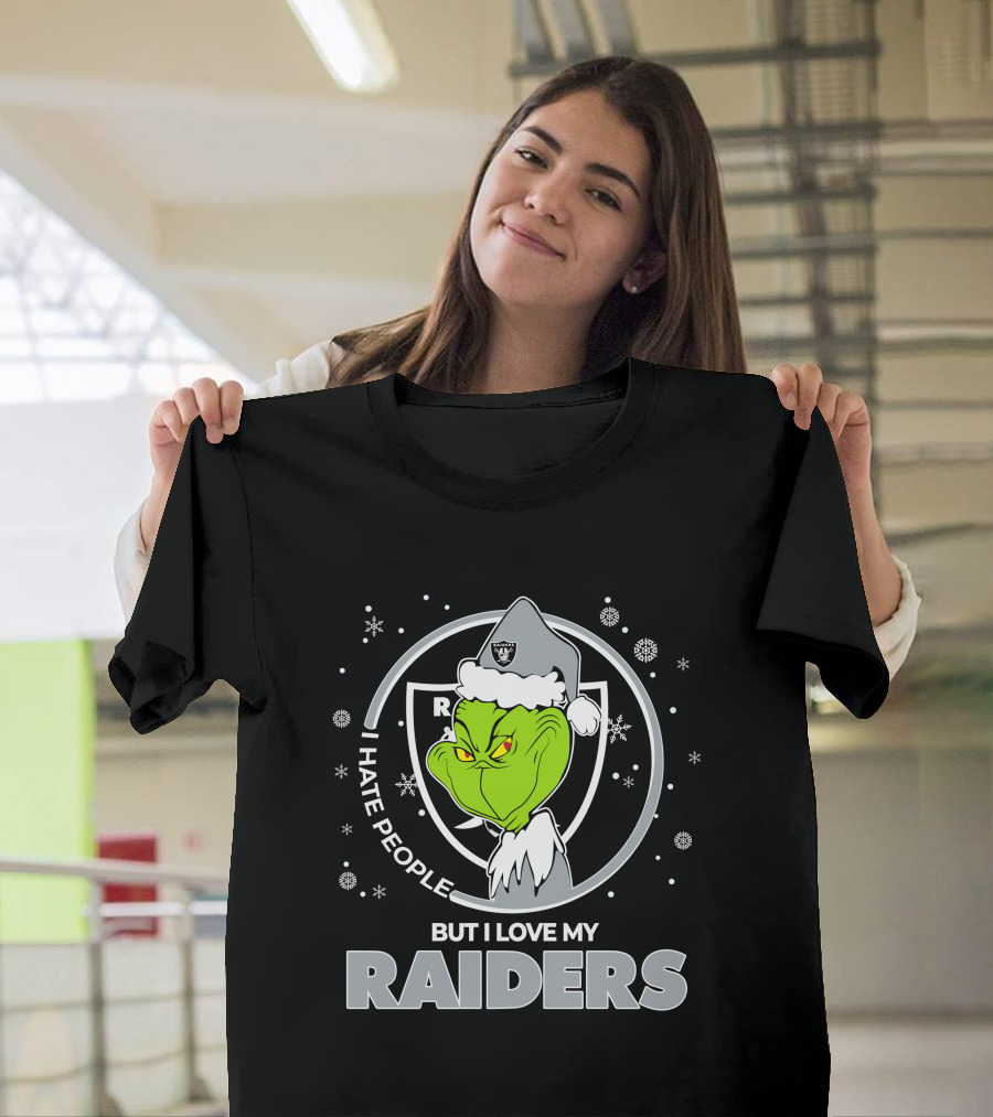 Christmas Grinch Santa I Hate People But I Love My Raiders T-Shirt