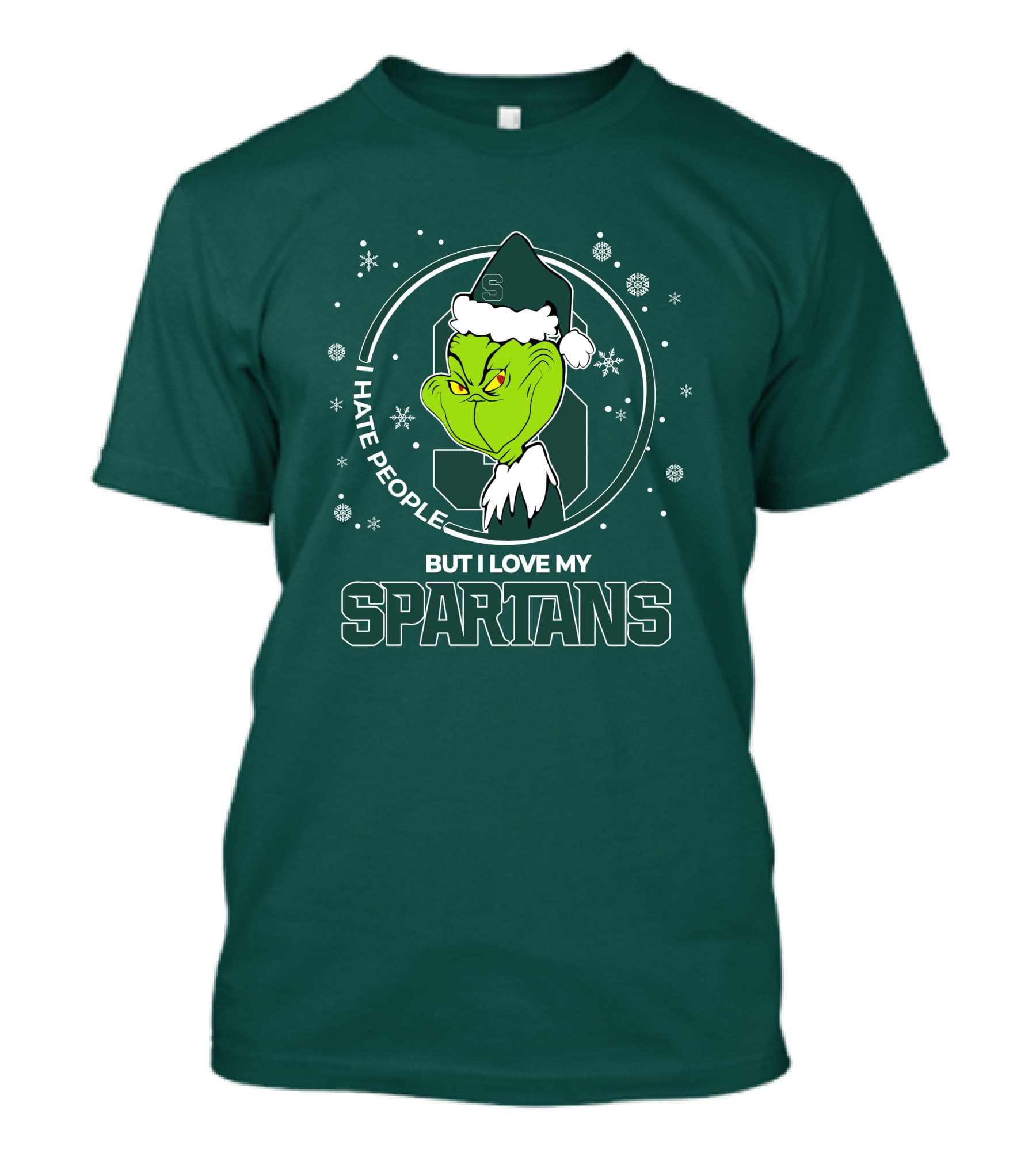Christmas Grinch Santa I Hate People But I Love My Spartans T-Shirt