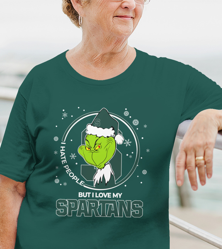 Christmas Grinch Santa I Hate People But I Love My Spartans T-Shirt