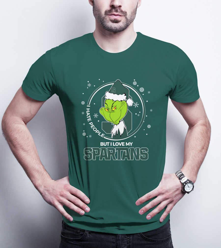 Christmas Grinch Santa I Hate People But I Love My Spartans T-Shirt