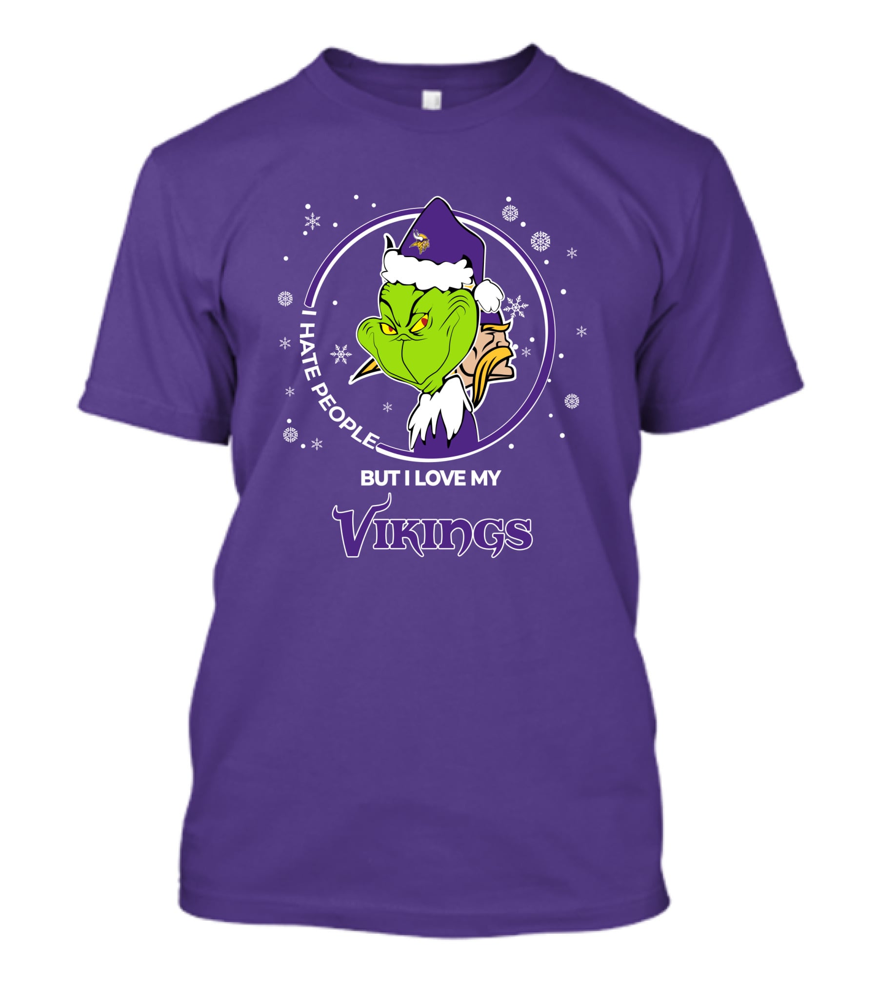 Christmas Grinch Santa I Hate People But I Love My Vikings T-Shirt