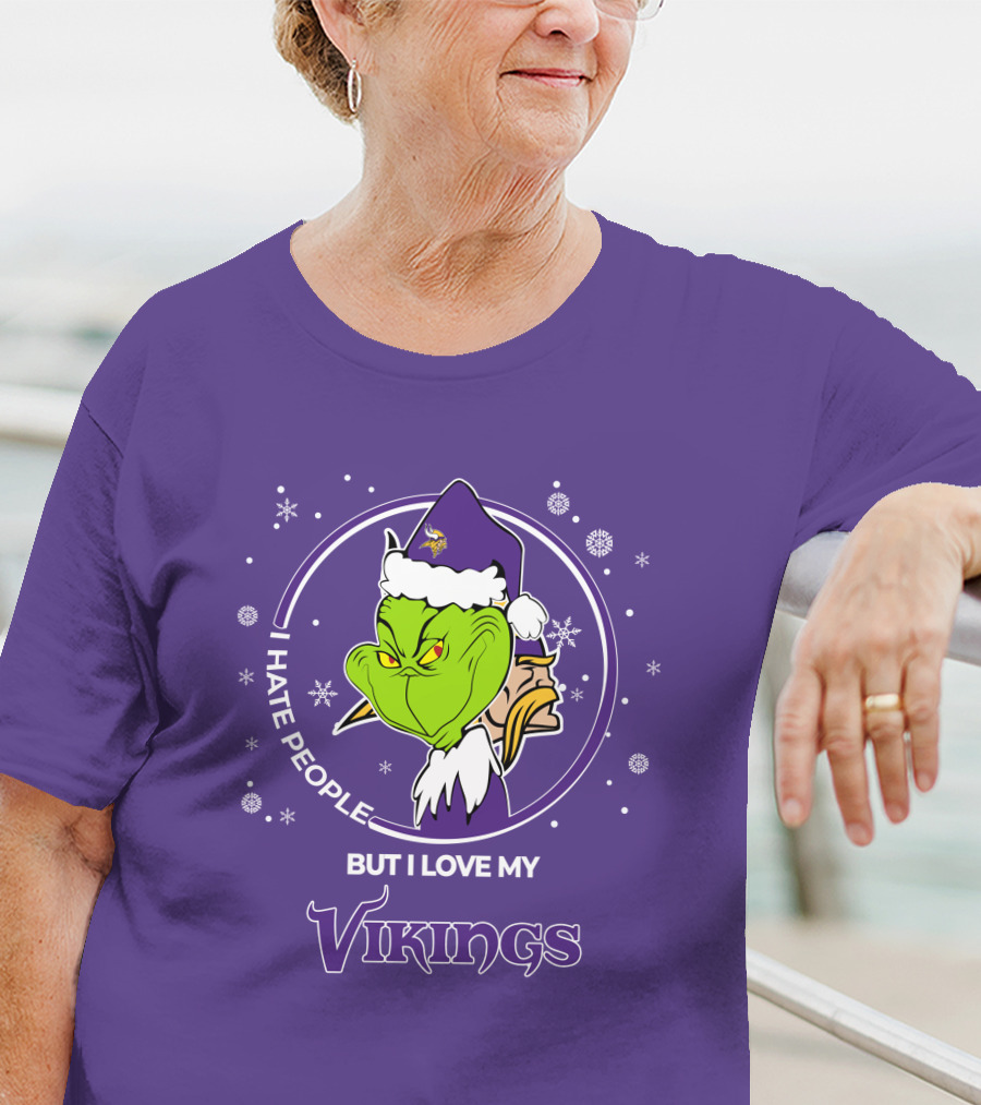 Christmas Grinch Santa I Hate People But I Love My Vikings T-Shirt