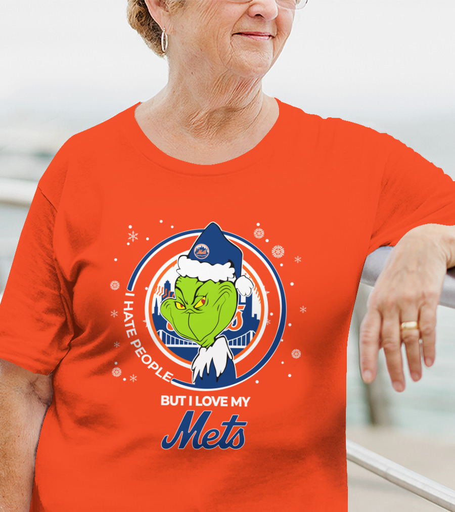 I Hate People But I Love My Mets Christmas Grinch Santa T-Shirt