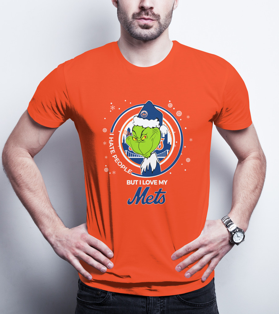 I Hate People But I Love My Mets Christmas Grinch Santa T-Shirt