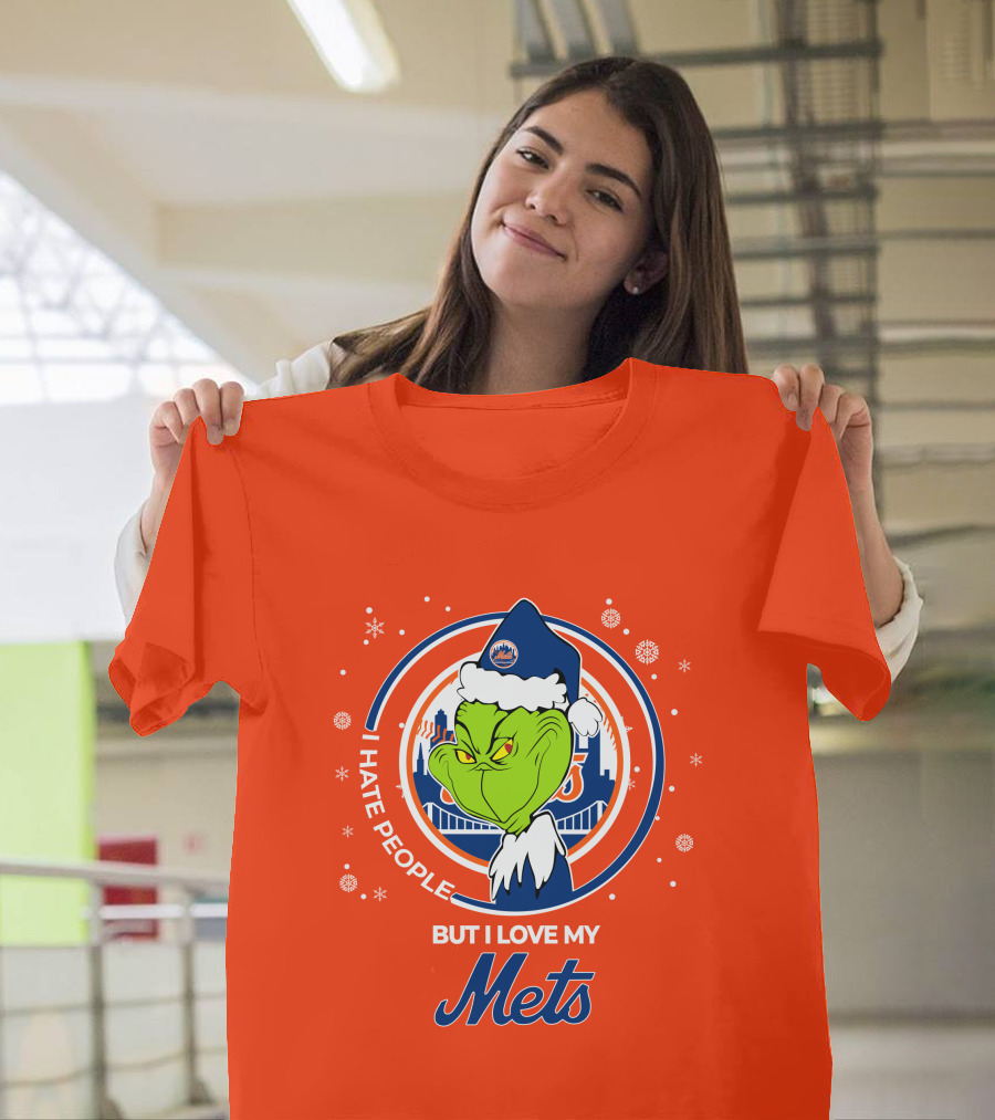 I Hate People But I Love My Mets Christmas Grinch Santa T-Shirt