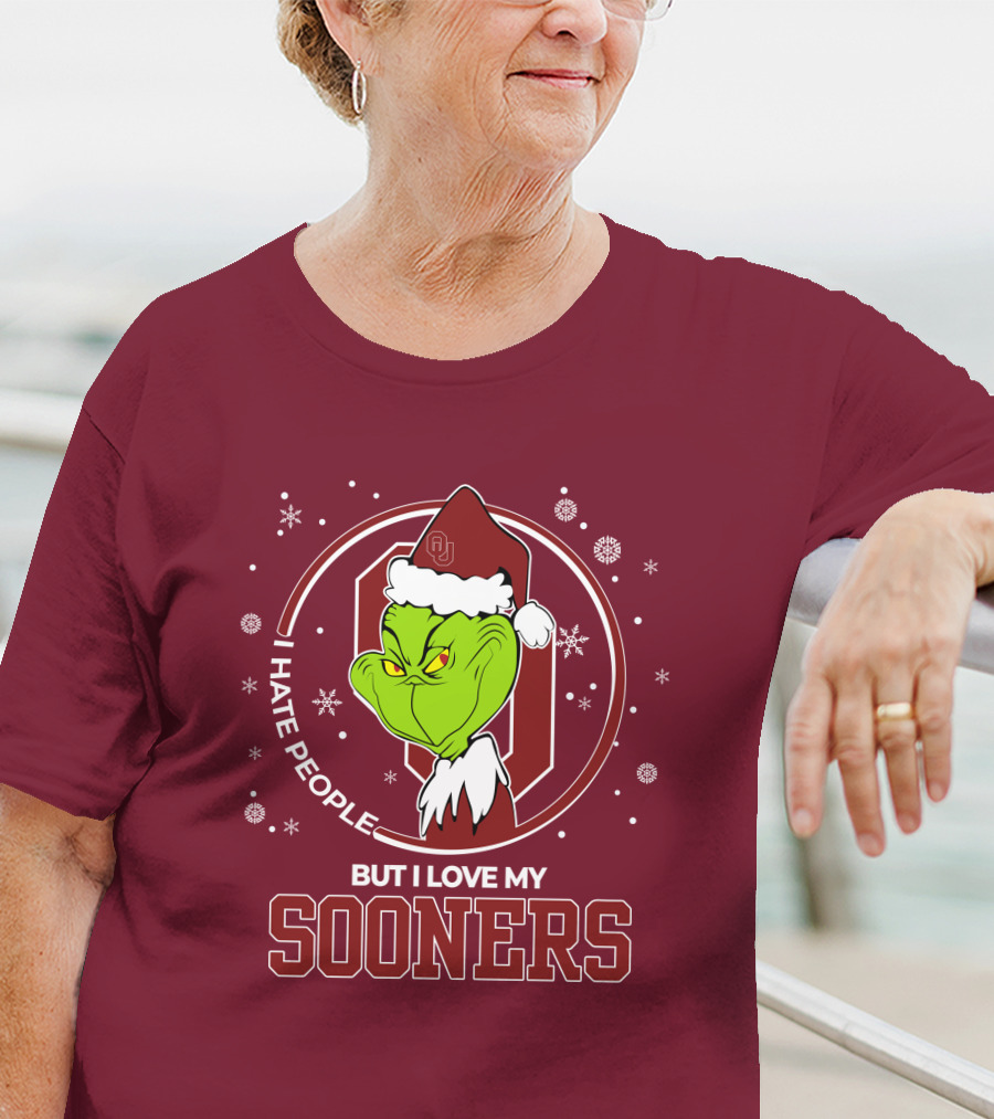 I Hate People But I Love My Sooners Grinch Christmas Santa T-Shirt