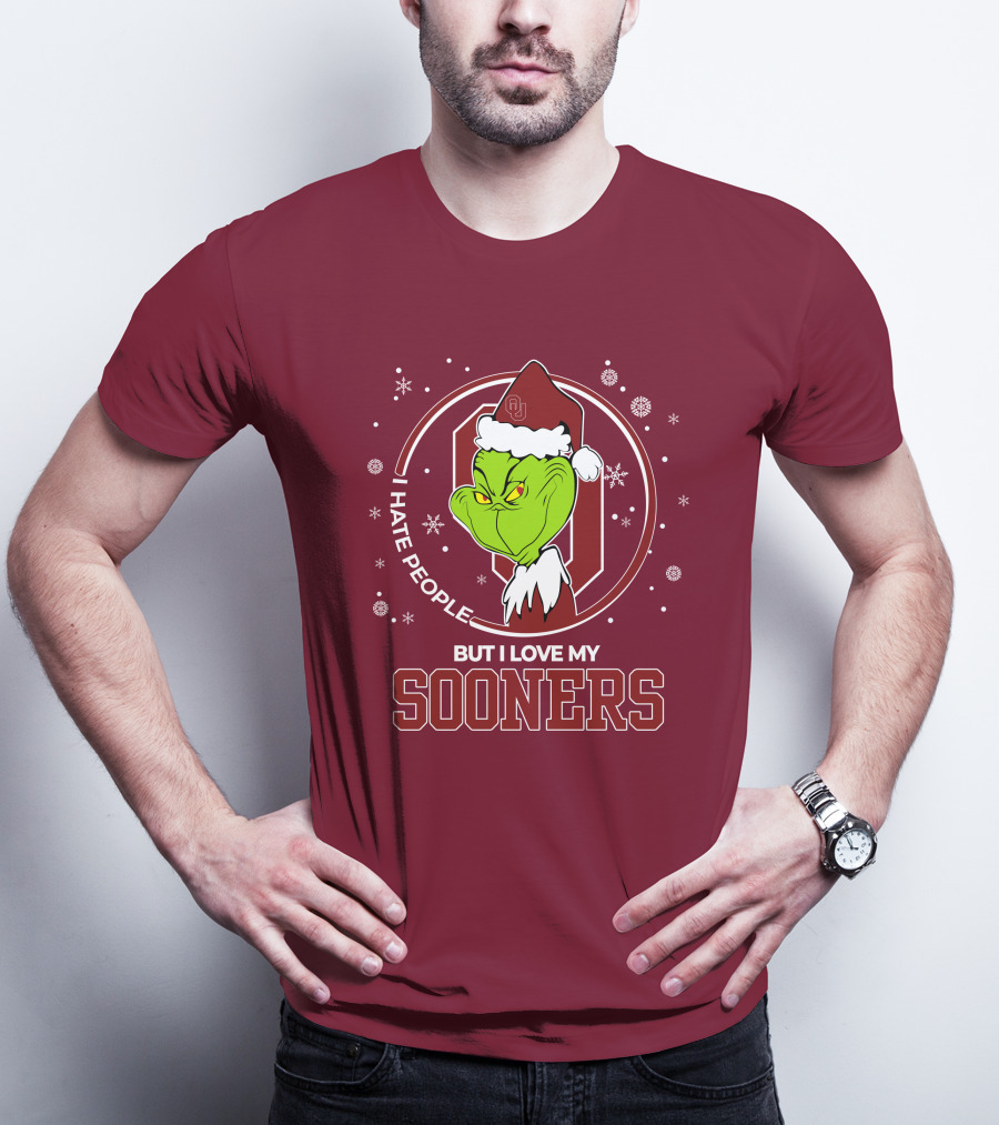 I Hate People But I Love My Sooners Grinch Christmas Santa T-Shirt