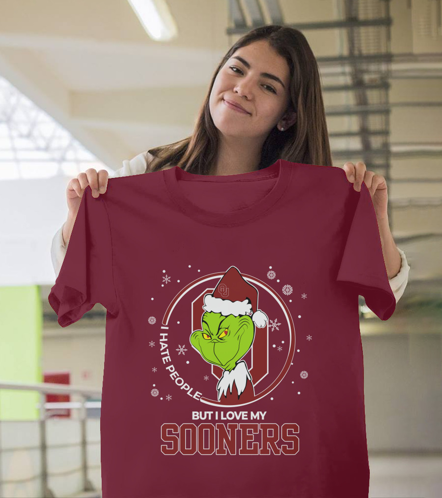 I Hate People But I Love My Sooners Grinch Christmas Santa T-Shirt