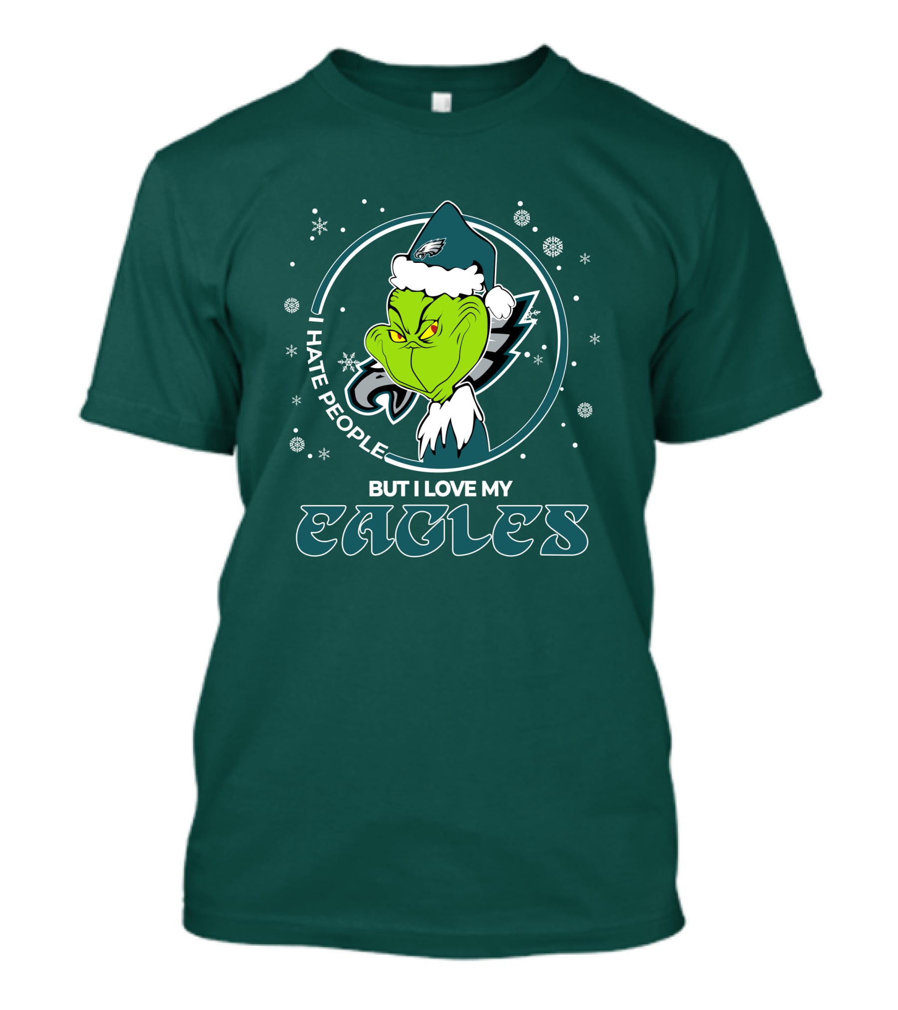 Christmas Grinch Santa I Hate People But I Love My Eagles Philadelphia T-Shirt