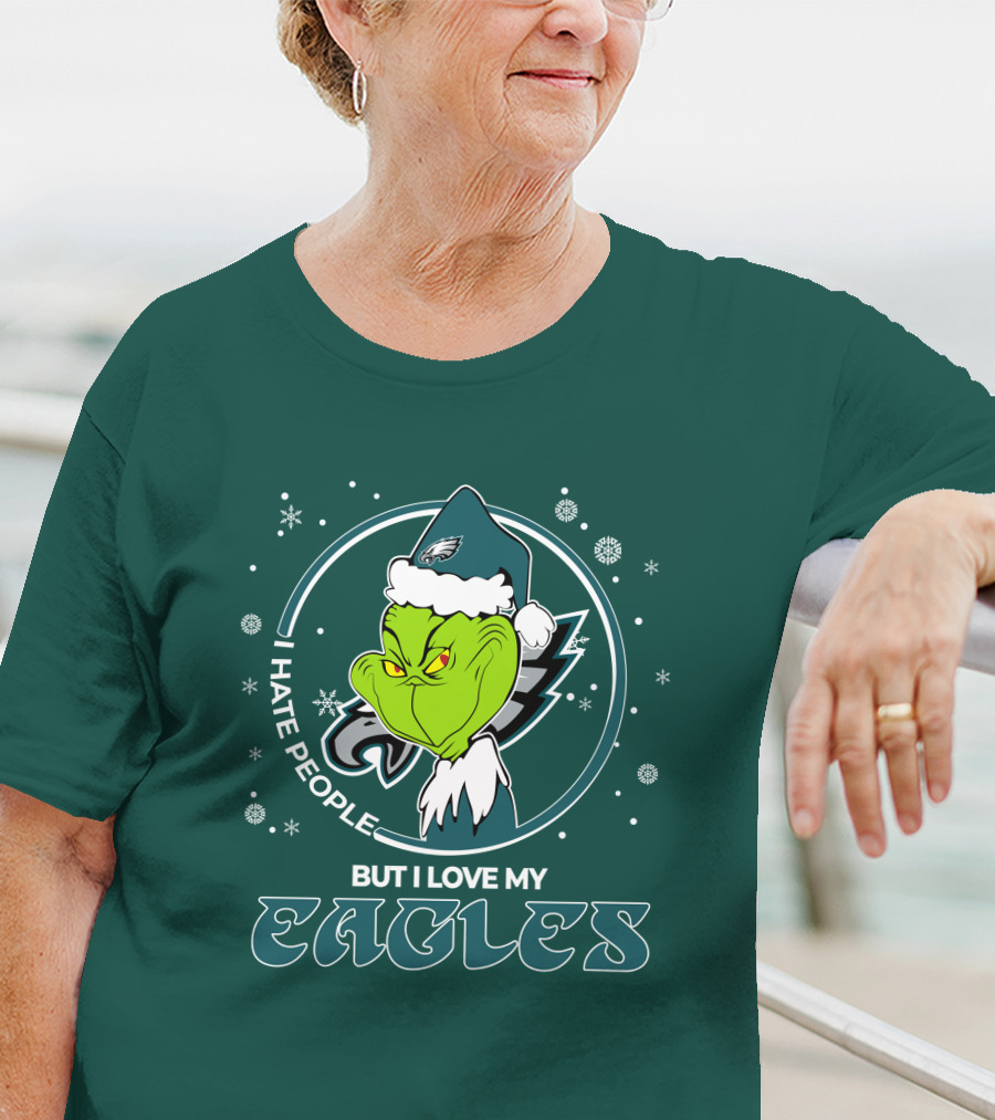 Christmas Grinch Santa I Hate People But I Love My Eagles Philadelphia T-Shirt