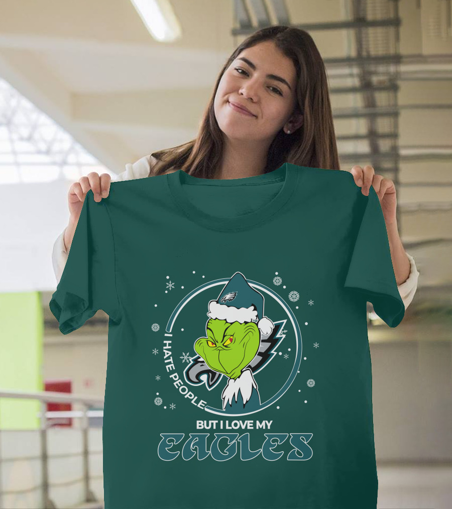 Christmas Grinch Santa I Hate People But I Love My Eagles Philadelphia T-Shirt