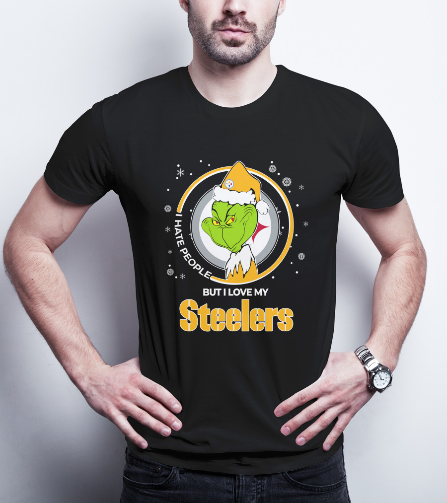 Christmas Grinch Santa I Hate People But I Love My Steelers T-Shirt