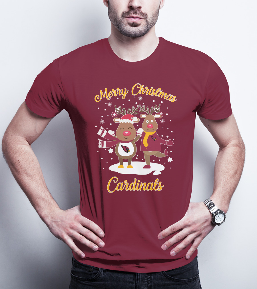 Merry Christmas Cardinals Reindeer Funny Christmas T-Shirt