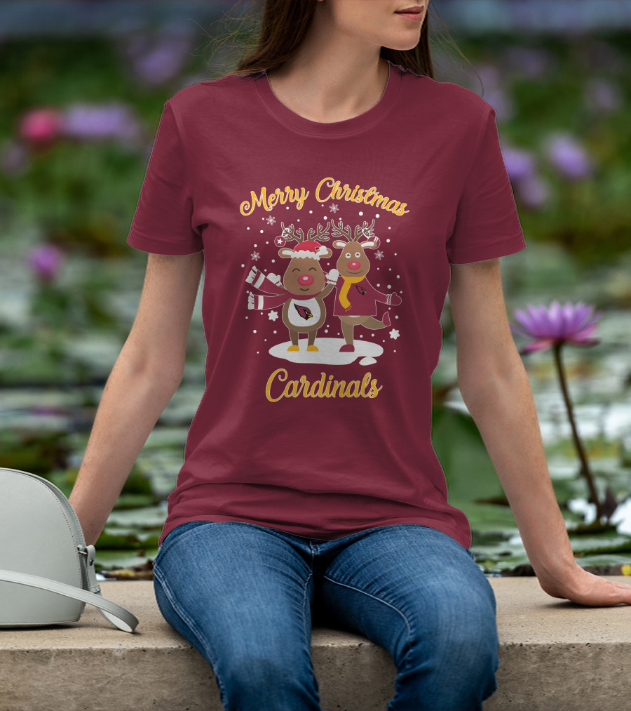 Merry Christmas Cardinals Reindeer Funny Christmas T-Shirt