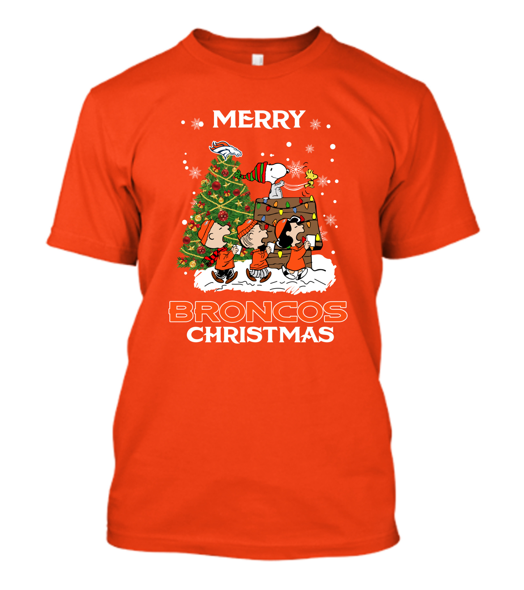 Merry Broncos Christmas Peanuts Tree Theme T-Shirt