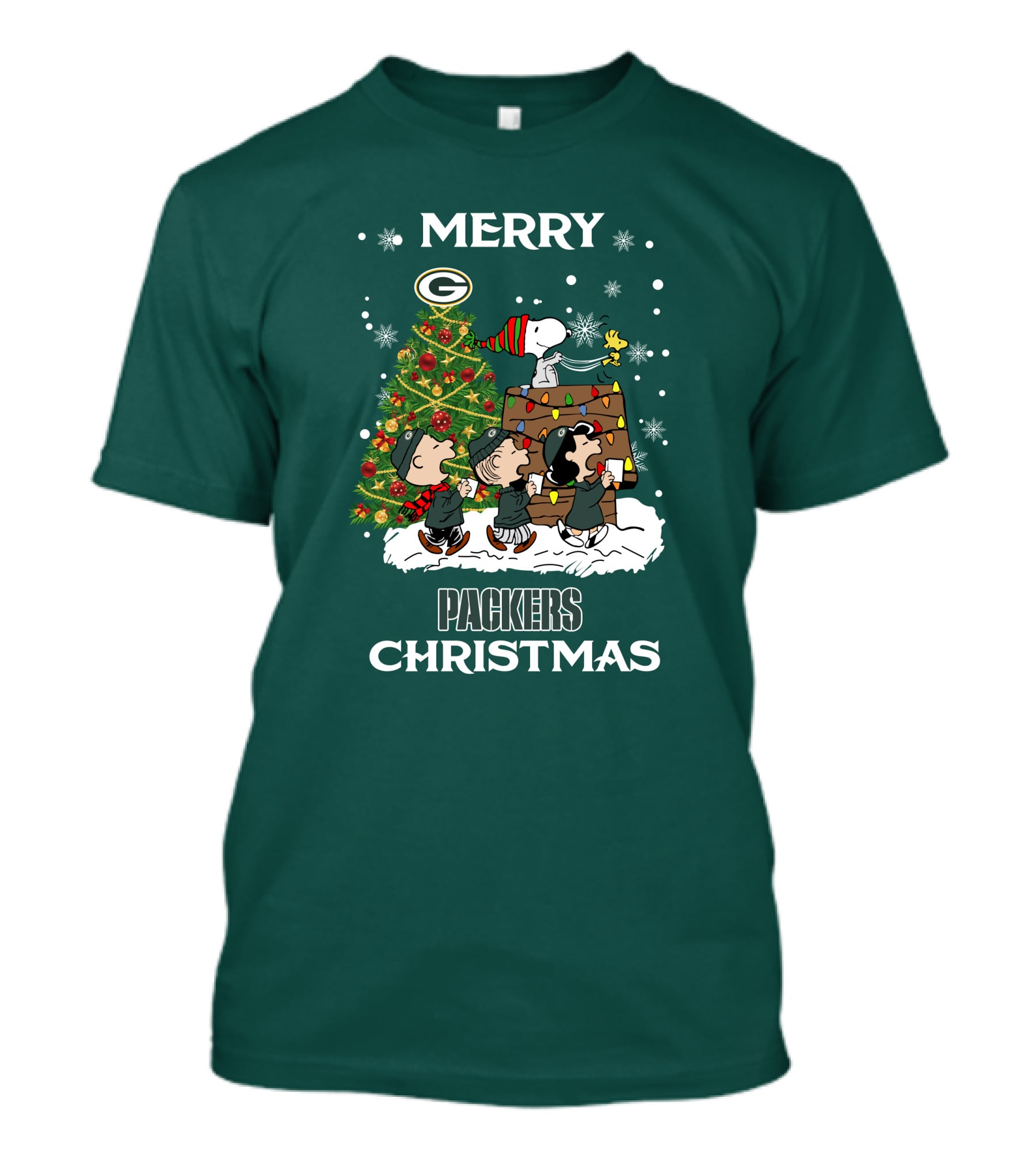 Merry Christmas Green Bay Packers Peanuts Christmas Tree T-Shirt