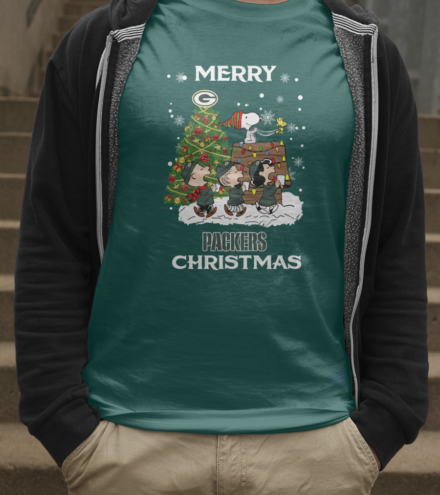 Merry Christmas Green Bay Packers Peanuts Christmas Tree T-Shirt