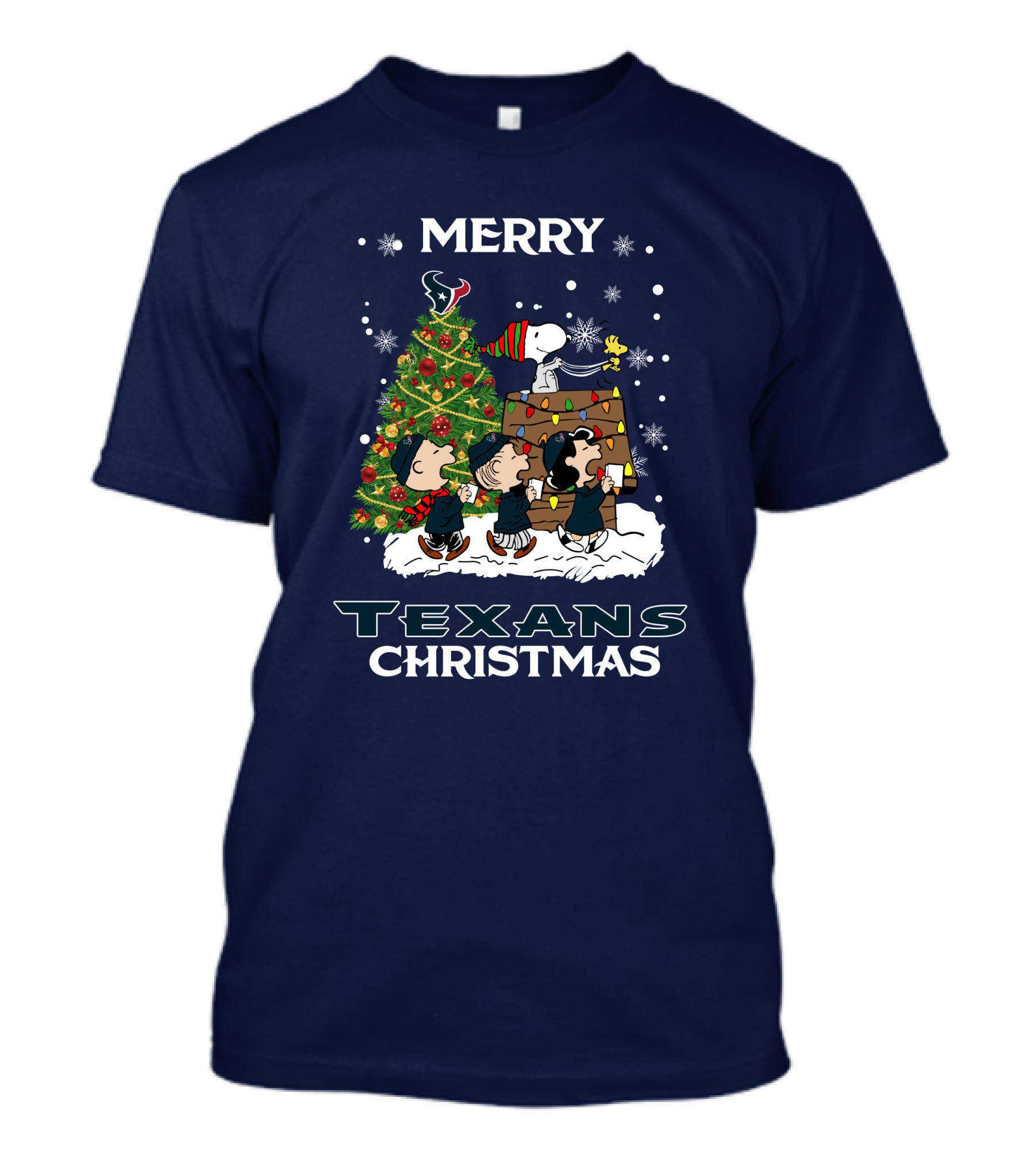 Merry Texans Christmas Peanuts Tree With Snoopy And Houston T-Shirt