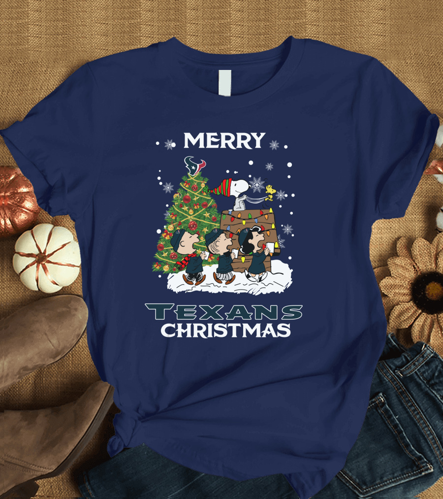 Merry Texans Christmas Peanuts Tree With Snoopy And Houston T-Shirt