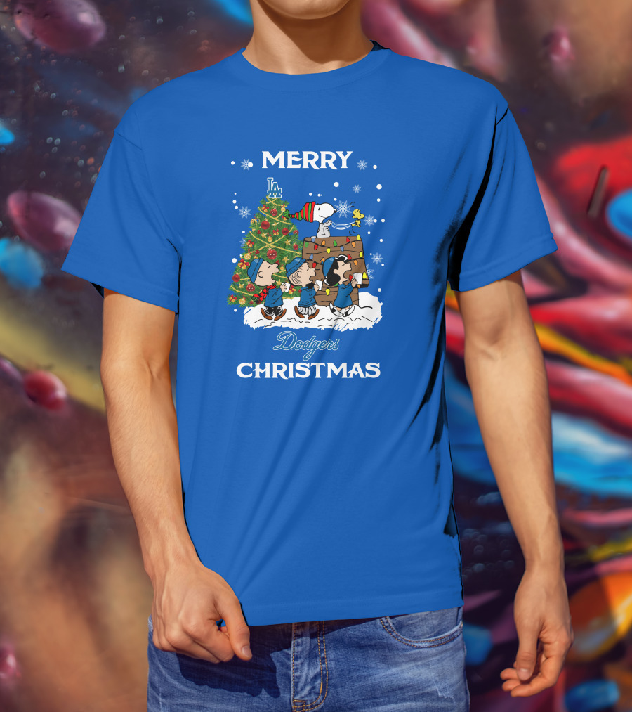 Merry Dodgers Christmas Peanuts Los Angeles Tree T-Shirt