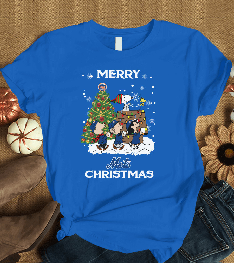 Merry Mets Christmas New York Mets Peanuts Tree Snoopy Woodstock T-Shirt