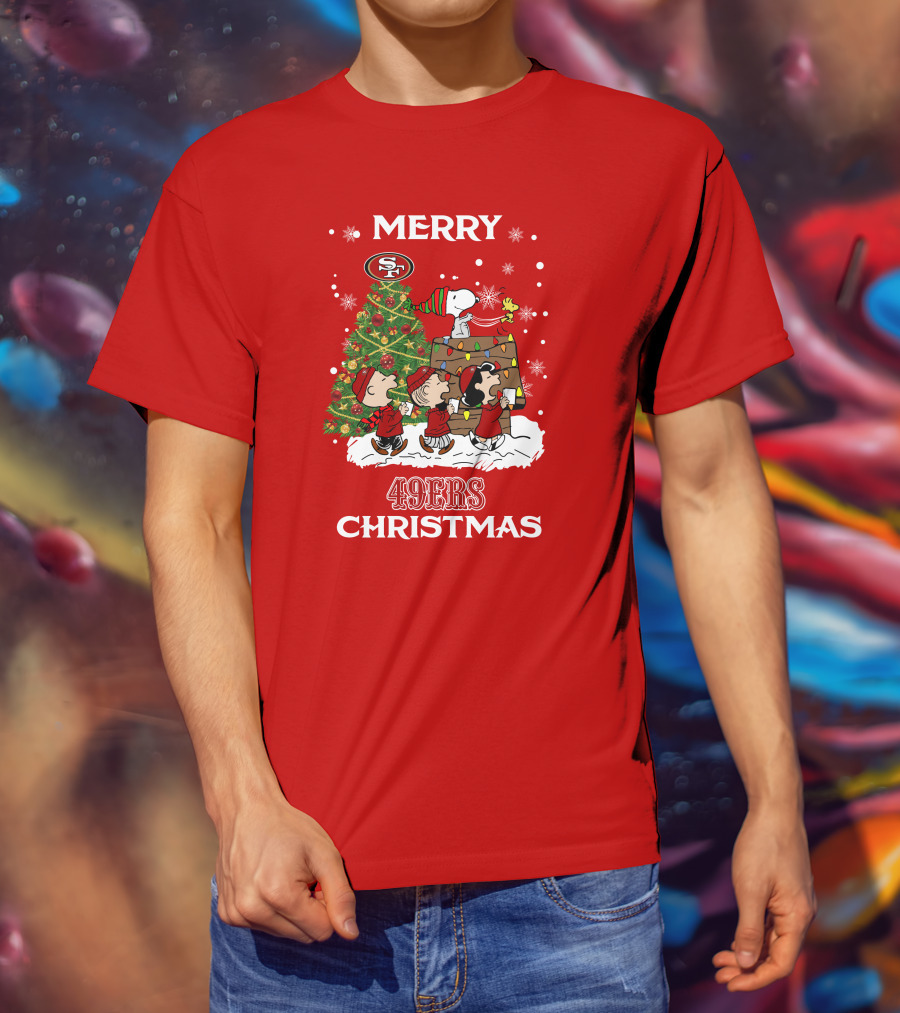 Merry 49ers Christmas San Francisco Peanuts Christmas Tree T-Shirt