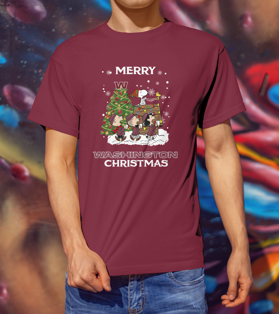 Merry Washington Christmas Tree Featuring Peanut Characters T-Shirt