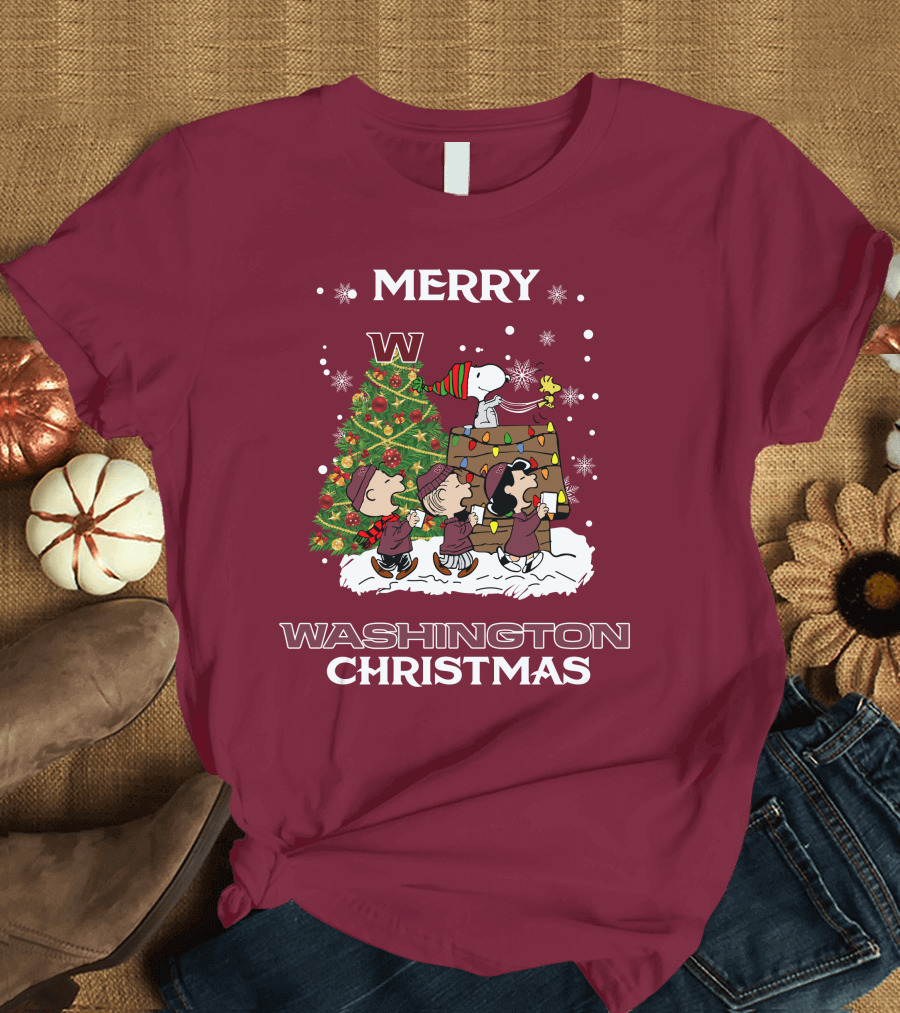 Merry Washington Christmas Tree Featuring Peanut Characters T-Shirt