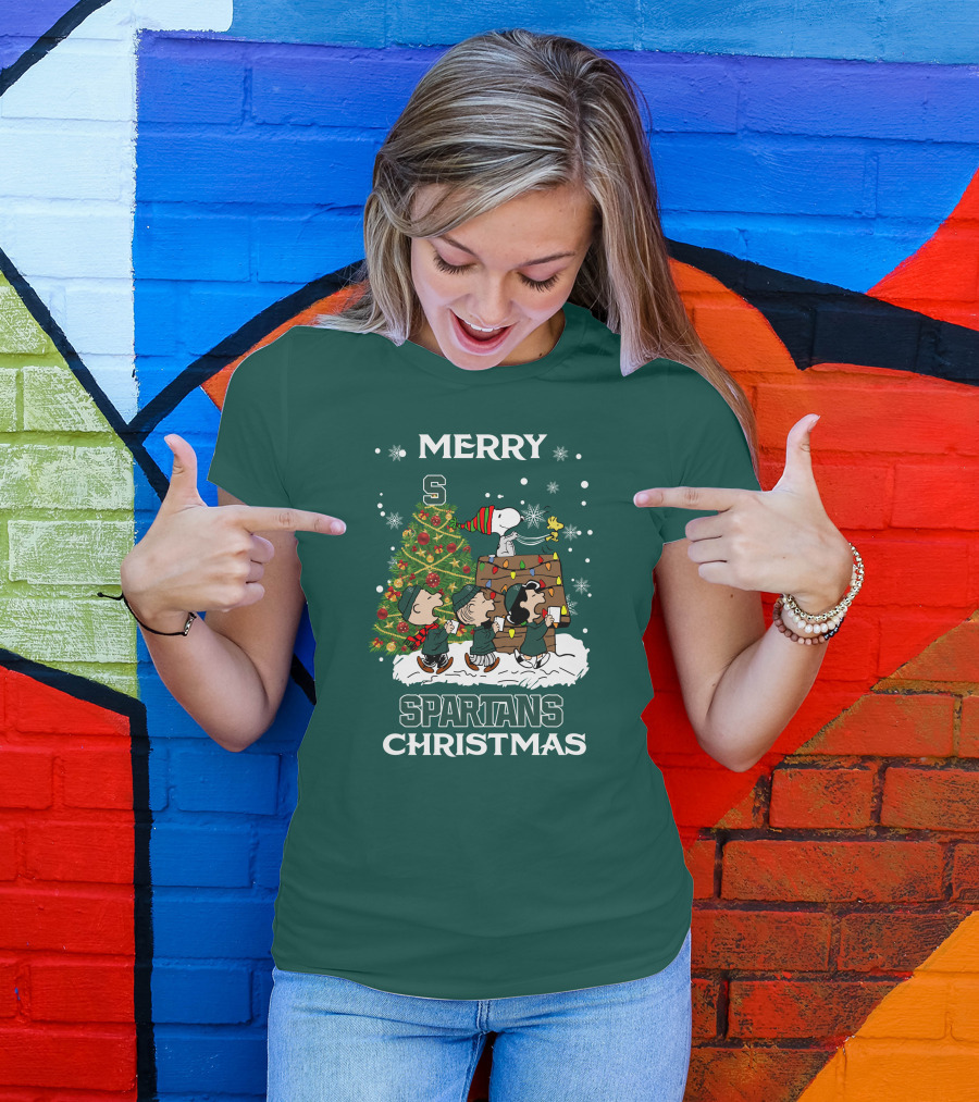 Merry Spartans Christmas Michigan State Peanuts Christmas Tree T-Shirt