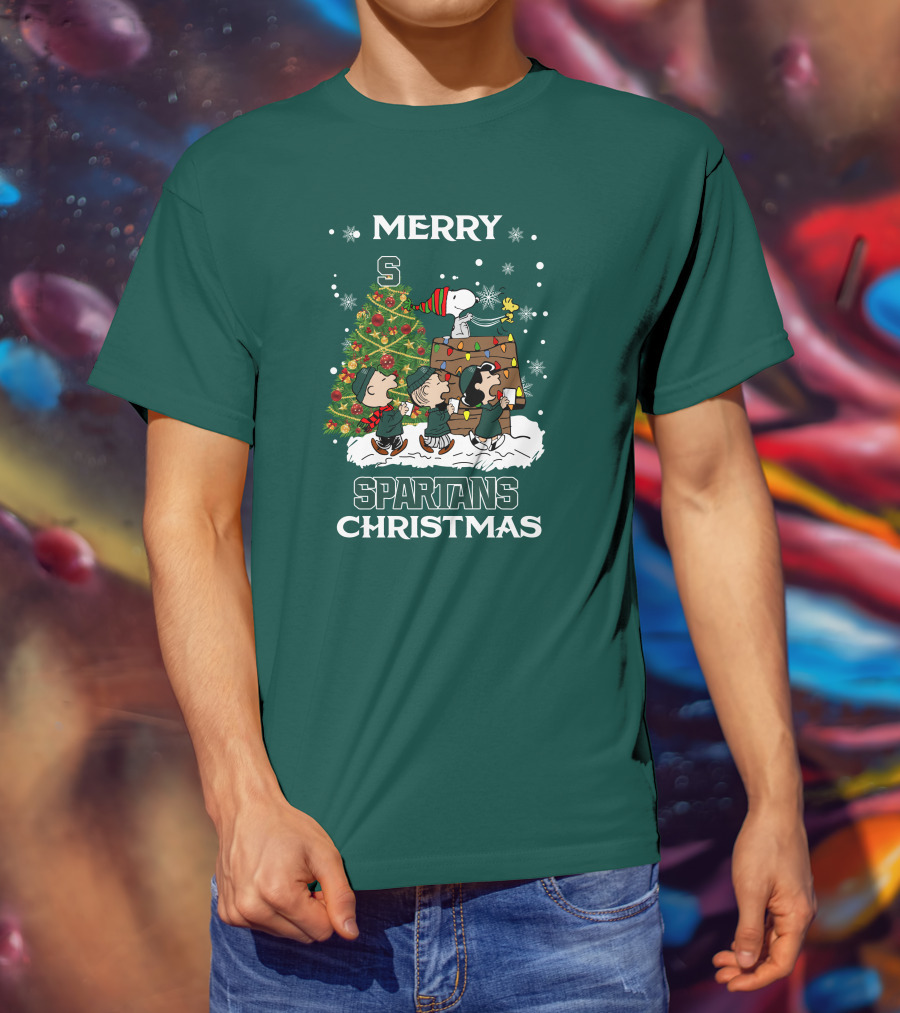 Merry Spartans Christmas Michigan State Peanuts Christmas Tree T-Shirt
