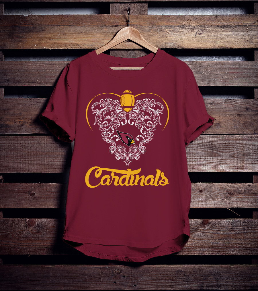 Cardinals Heart With Football And Arizona T-Shirt