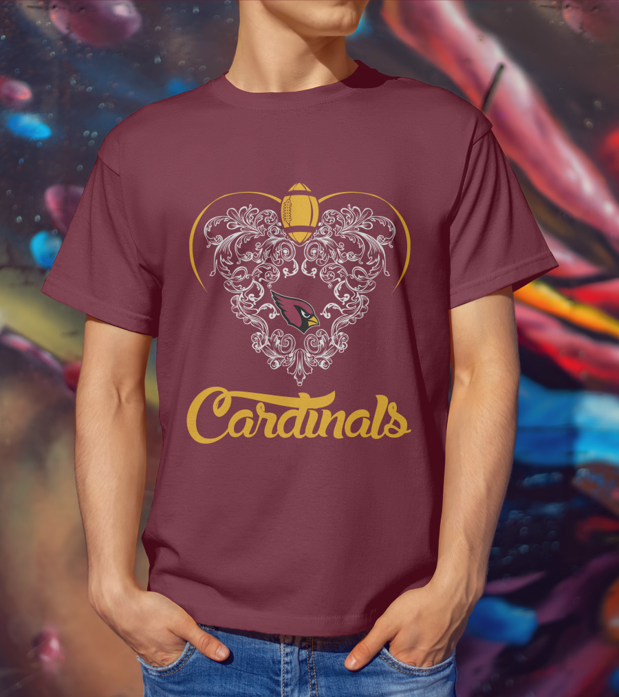 Cardinals Heart With Football And Arizona T-Shirt