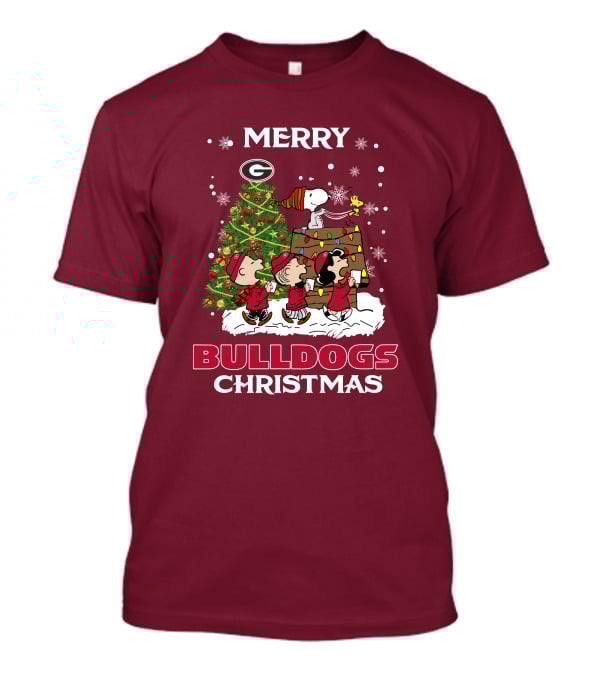 Merry Georgia Bulldogs Christmas Tree Peanuts Holiday Scene T-Shirt