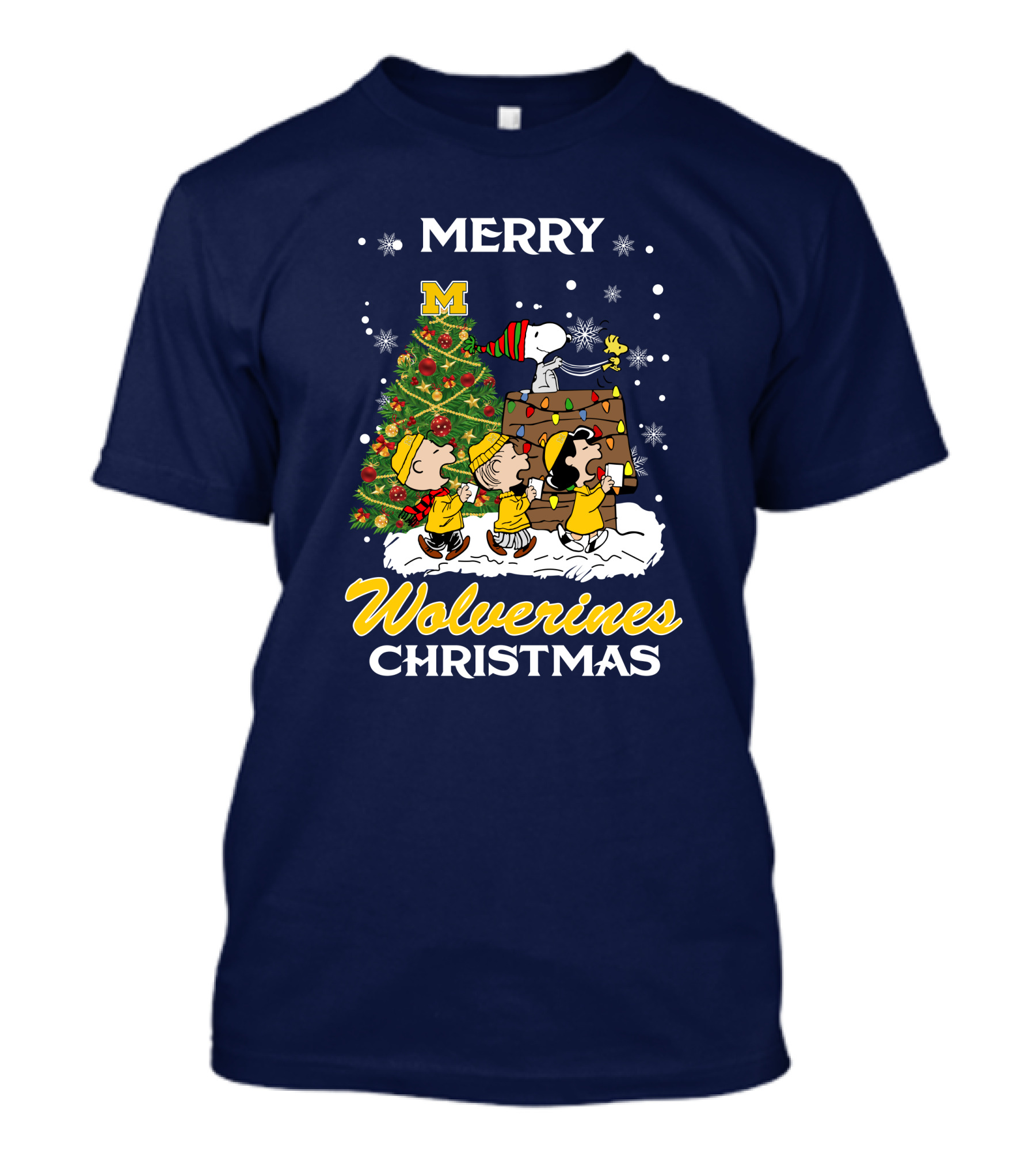 Merry Wolverines Christmas Peanuts Tree Celebration T-Shirt