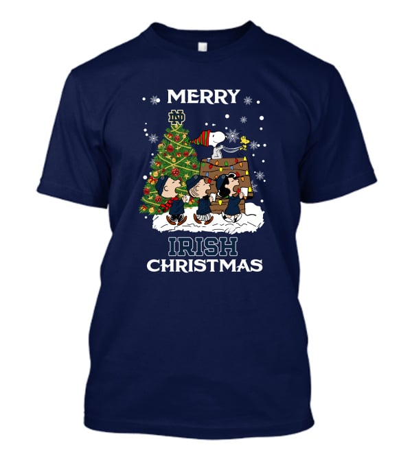 Merry Christmas Notre Dame Fighting Irish Peanuts Christmas Tree T-Shirt