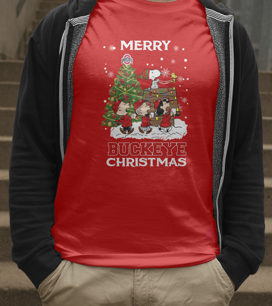Merry Buckeye Christmas Ohio State Peanuts Christmas Tree T-Shirt