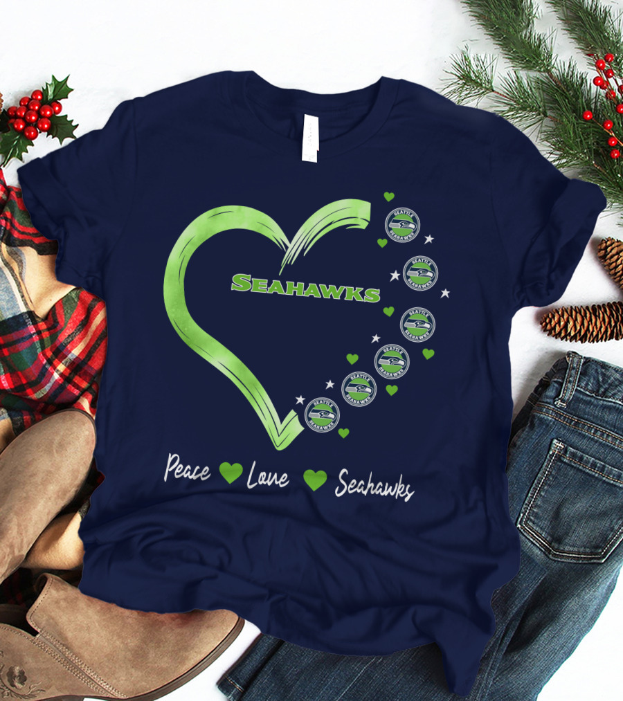 Peace Love Seahawks Seattle Seahawks Hearts T-Shirt