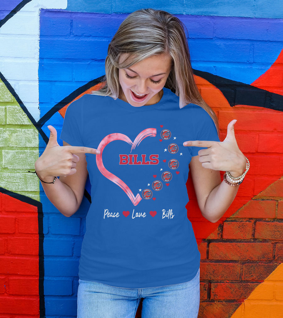 Peace Love Bills Heart Logo Buffalo Bills T-Shirt
