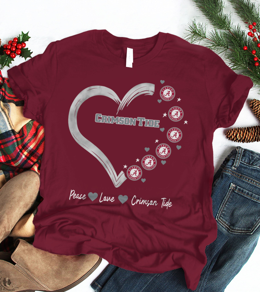 Peace Love Heart Alabama Crimson Tide T-Shirt