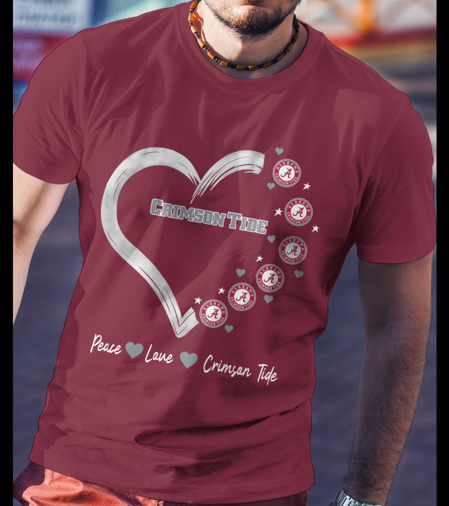 Peace Love Heart Alabama Crimson Tide T-Shirt
