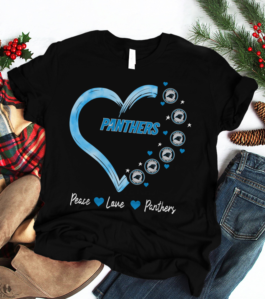 Peace Love Carolina Panthers Heart Logo Fan T-Shirt