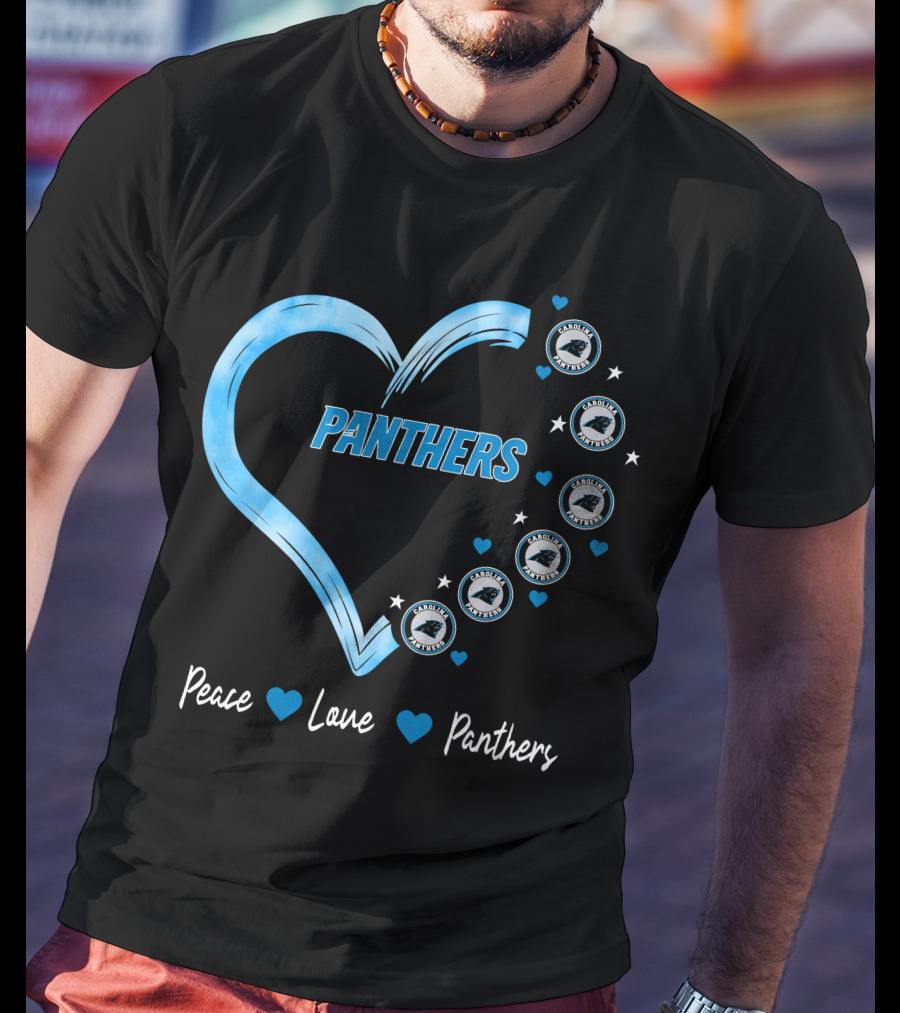 Peace Love Carolina Panthers Heart Logo Fan T-Shirt