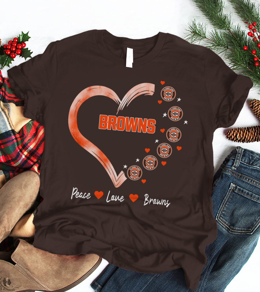 Peace Love Heart Browns Cleveland Browns T-Shirt