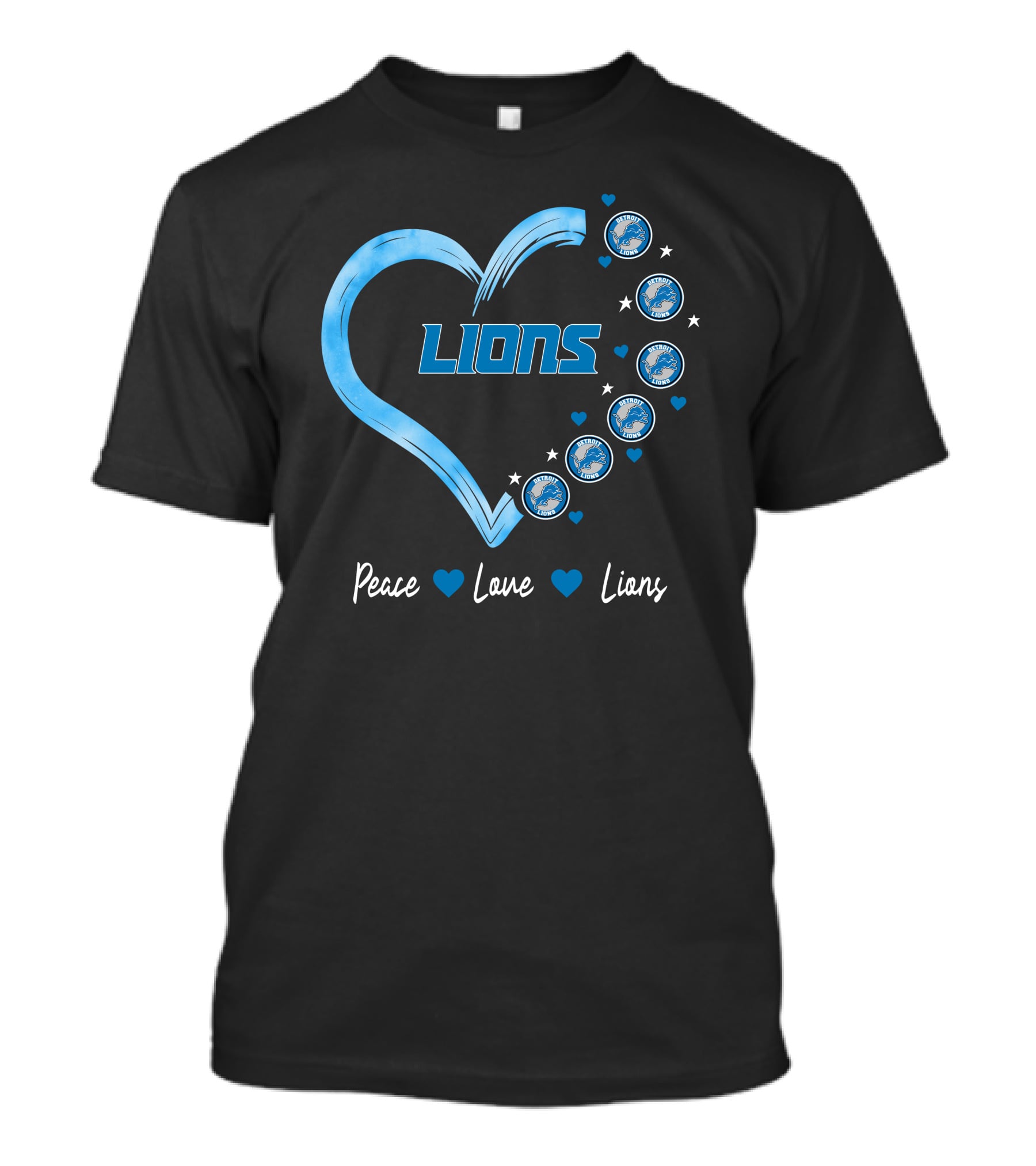 Peace Love Detroit Lions Retro Heart Fan Emblem T-Shirt