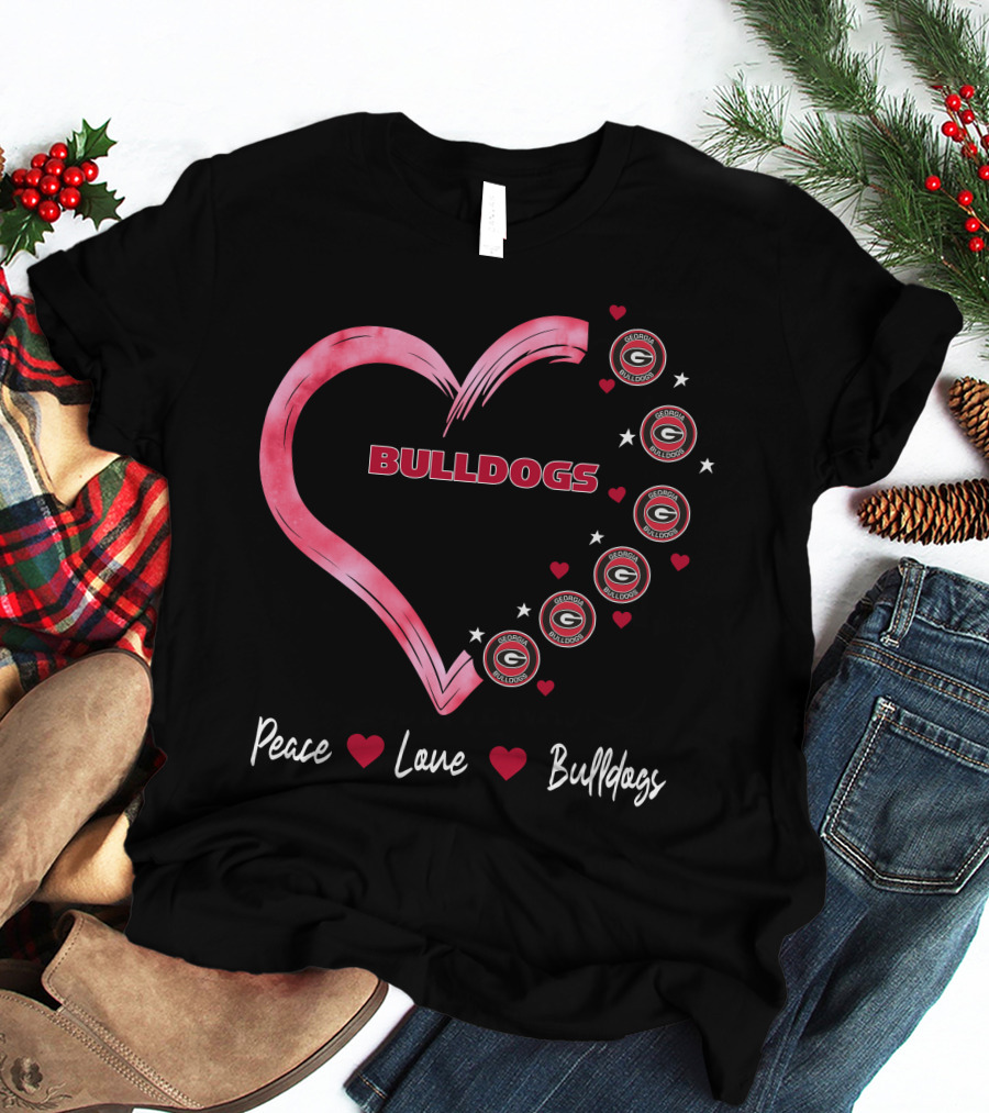 Peace Love Bulldogs Georgia Bulldogs Heart T-Shirt